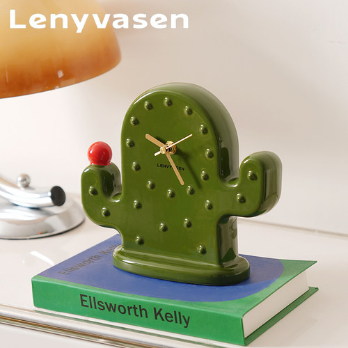 LENYVASEN 多巴胺仙人掌时尚陶瓷桌面座钟静音客厅卧室家居装饰品