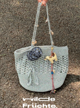 野菓WildeFrüchte.2025夏新银色海岛风度假编织包