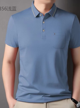 中老年男装短袖T恤口袋爸爸棉（丝光）质量