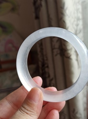 天然水沫玉高冰透玉手镯正圈翡翠白冰白月光正圈扁冰种白色玉镯子