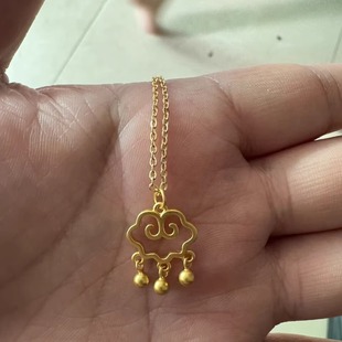 包金黄金包银饰女黄金色项链镂空祥云锁头铃铛小吊坠锁骨链送礼物