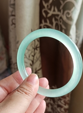 特价水沫玉手镯细圆条天青冻蓝绿色高冰种满绿色透石英岩玉镯子女