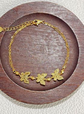 s925纯银镀黄金色新款INS风碎冰冰三只蝴蝶爆闪亮手链时尚轻奢款