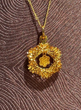 s925纯银镀黄金色首饰爆闪亮新中式织梦网六瓣花蜂窝项链女锁骨链