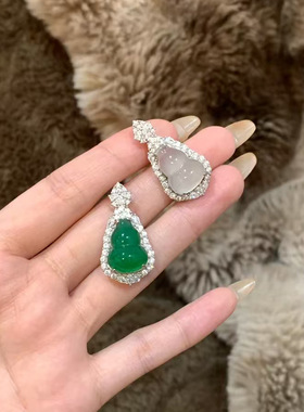 S925纯银天然玉石玉髓葫芦吊坠镶嵌福禄满绿色项链名媛轻奢锁骨链