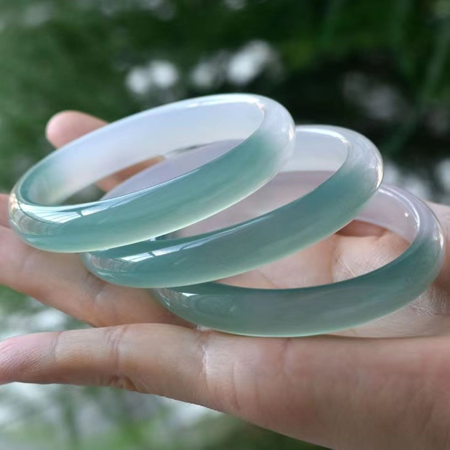 天然玛瑙玉髓远山黛翡翠玉手镯渐变色半山半水油青色扁条玉镯子女