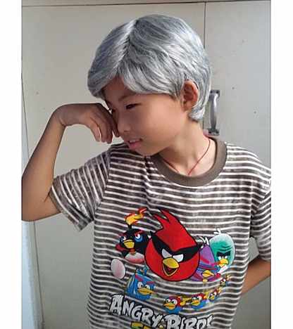 儿童装扮演老人舞台表演假发男童短直发小孩子老头老爷爷花白头发