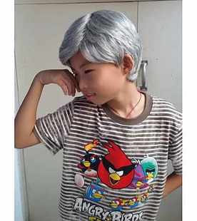 儿童装扮演老人舞台表演假发男童短直发小孩子老头老爷爷花白头发