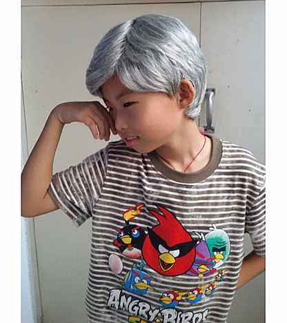 儿童装扮演老人舞台表演假发男童短直发小孩子老头老爷爷花白头发