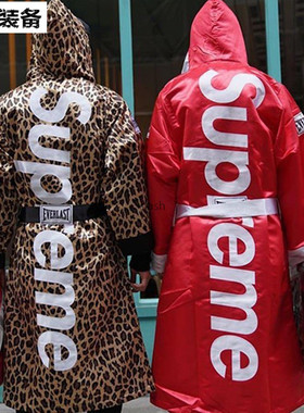现货Supreme Everlast Satin Hooded Boxing Robe 豹纹红色拳击服