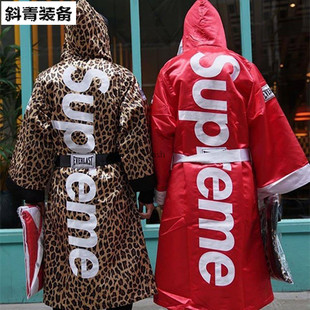 Boxing Hooded Satin 现货Supreme 豹纹红色拳击服 Everlast Robe