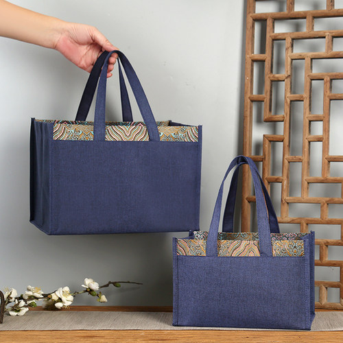 蓝色高级感伴手礼商务袋现货速发