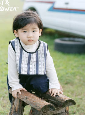 Cat&Flower春季童装马甲内夹棉秋冬保暖柔软舒适设计套头蓝色马甲