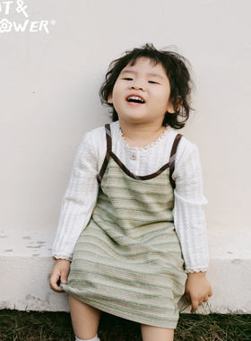 Cat&Flower童装春秋冬保暖女童白色舒适透气贴身花木扣圆领打底衫