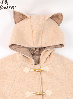 Cat&Flower童装冬季英伦风纯棉保暖柔软亲肤猫耳朵男女孩猫耳外套