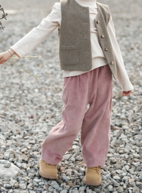 Cat&Flower童装日式儿童加绒休闲百搭宽松灯芯绒长裤女童秋冬保暖