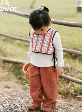 Cat&Flower棉布夹棉内设计秋冬保暖柔软舒适喜庆套头红色马甲