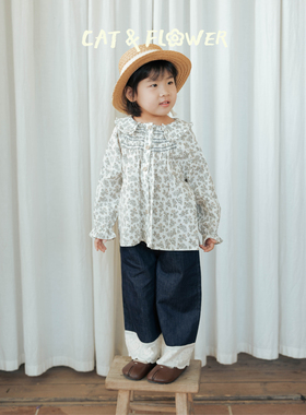 Cat&Flower儿童舒适亲肤燕麦野花长袖衬衫森林系女童纯棉碎花上衣