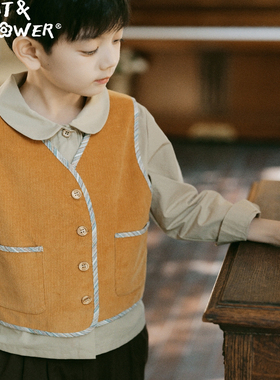 Cat&Flower冬季新款极简风奶咖立领灯芯绒马甲儿童休闲保暖背心