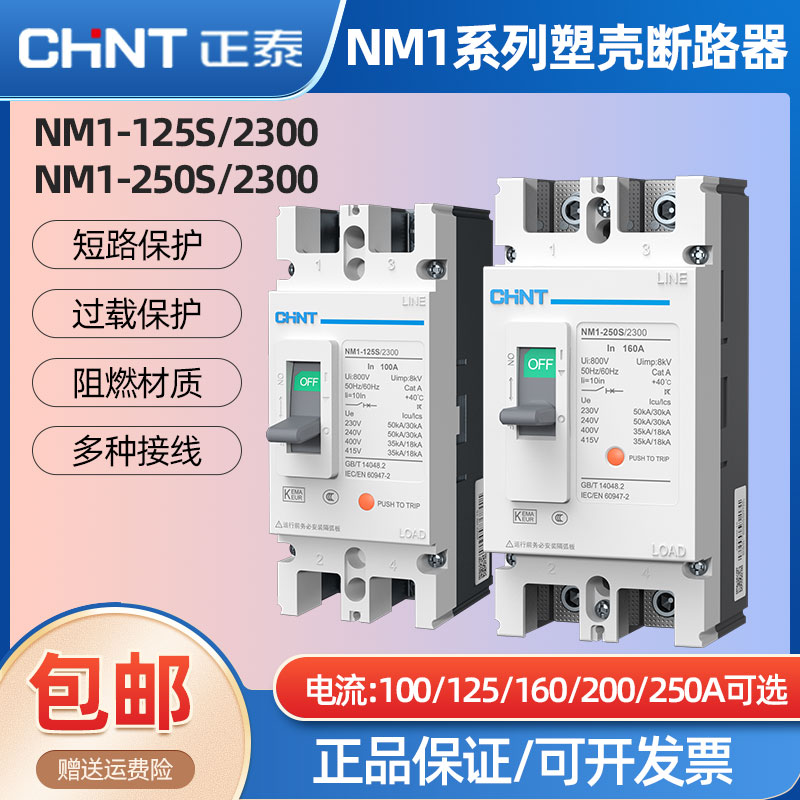 正泰塑壳断路器两相空气开关NM1-125S 250S/23002p塑壳空开220v