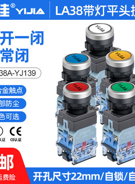 一佳带灯自锁按钮LA38-11BN红绿自复位22mm24V220V电源启动开关