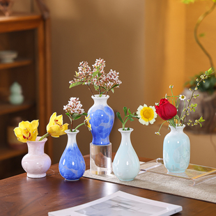 景德镇陶瓷花瓶摆件结晶客厅插花装饰品高级感轻奢小众设计感花器
