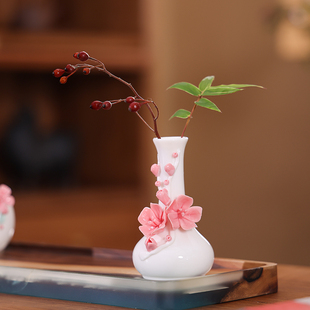 陶瓷花瓶摆件客厅书房中式家居装饰品小清新梅花鲜花仿真花水培瓶