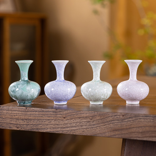 迷你结晶釉高颜值小花瓶景德镇旅游纪念品桌面家居插花瓶摆件装饰