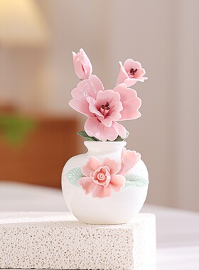 手工迷你小花瓶花器陶瓷摆件干花插水培书房客厅书桌办公桌面装饰
