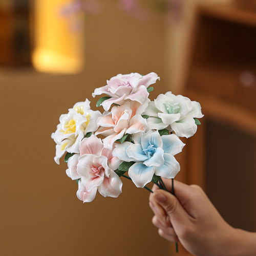 陶瓷百合花枝永生花干花仿真花礼堂婚庆装饰假花客厅布置插花礼品