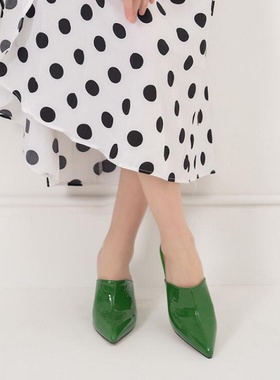 尖头高跟坡跟2022年夏季拖鞋女包头凉拖绿色紫色真皮大码小码 HBJ