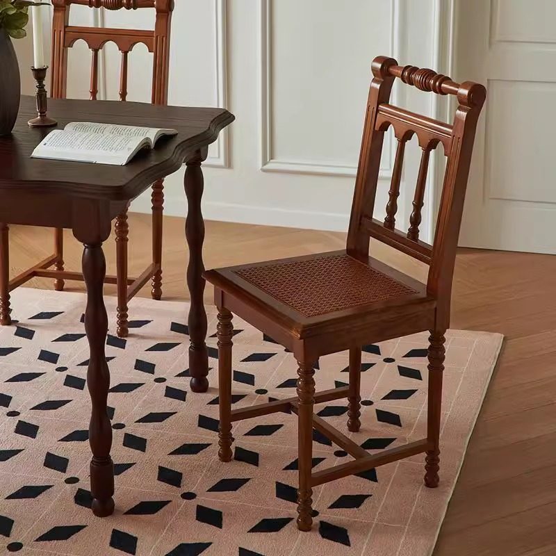 新款法式复古藤编实木餐椅餐厅饭店罗马椅设计师中古家用工厂批发