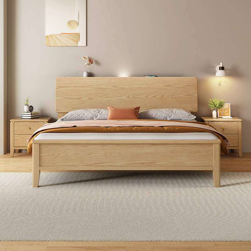 北欧双人床1米8主卧白蜡木全实木现代简约风1.2米小户型储物床