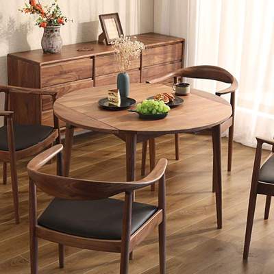 北欧实木黑胡桃木可折叠餐桌现代简约小户型日式原木樱桃木伸缩桌