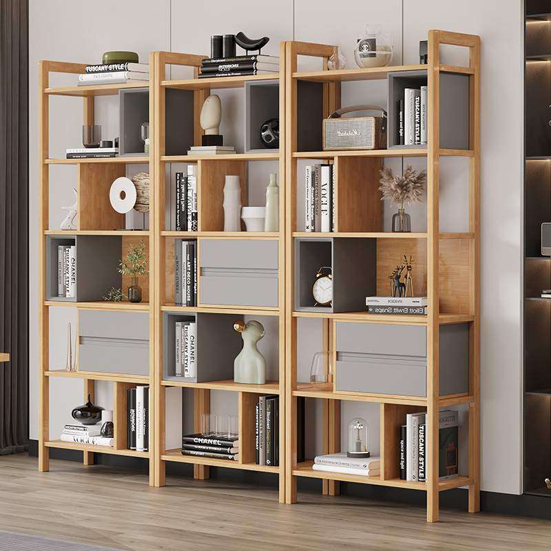 北欧风书架实木靠墙架子客厅书房创意落地书柜现代简约置物架
