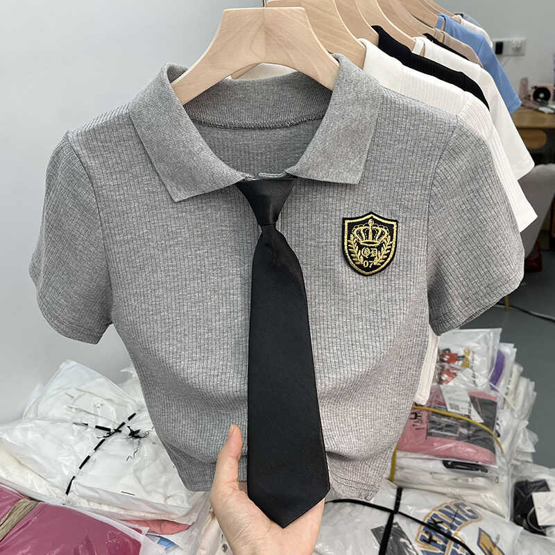 polo领女夏短款卡腰独特别致露脐