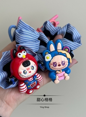 贩卖可爱~韩系法式条纹蓝色卡通公仔小肠发圈精致蝴蝶结发绳头绳