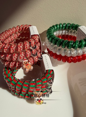 圣诞新年款红色闪粉大号加粗电话线发圈高弹力发绳头绳发饰头饰