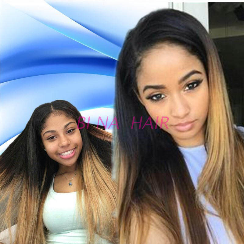 渐变色真人发帘ombre Straight brazilian hair bundle weaven