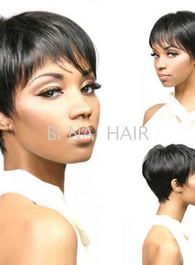 速卖通 热销黑人黑色假发 斜刘海假发女短发hair wigs