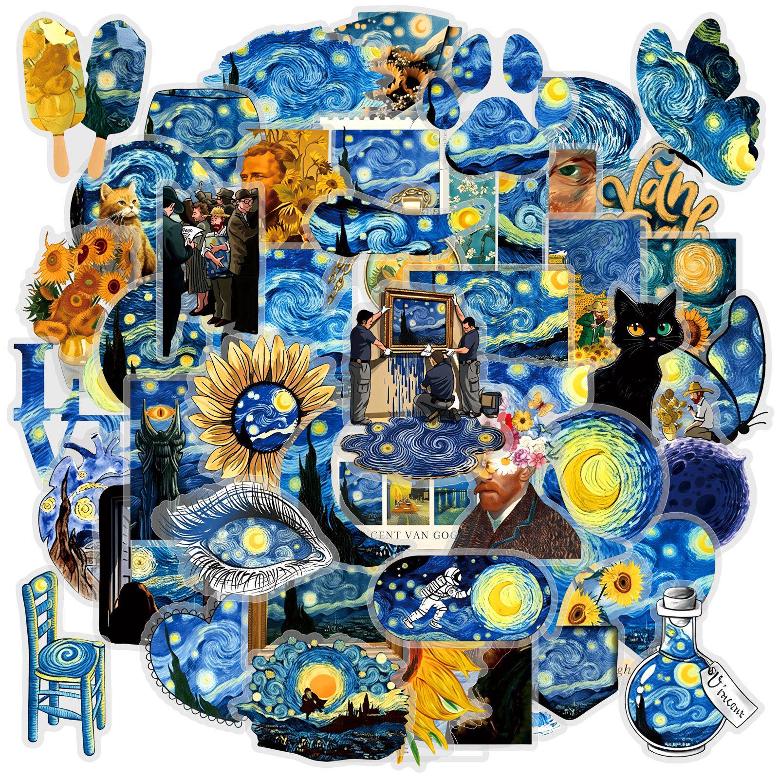 透明北欧油画梵高星空贴纸
