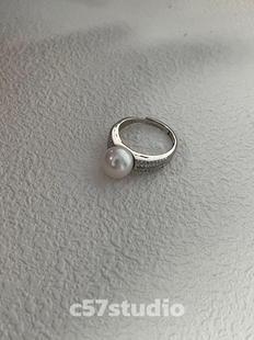 c57轻奢法式大点位9-11mm珍珠纯银戒指