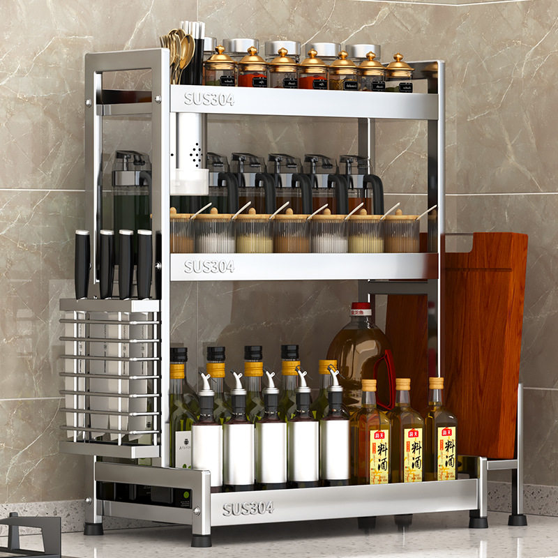 304不锈钢调料架厨房台面多功能置物架刀架酱油瓶调味品收纳架