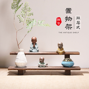 烧桐木紫砂壶架子博古架实木中式桌面收纳小摆件茶具茶杯置物架
