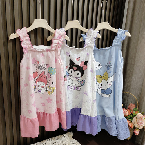 女童夏季荷叶花边睡裙吊带家居服