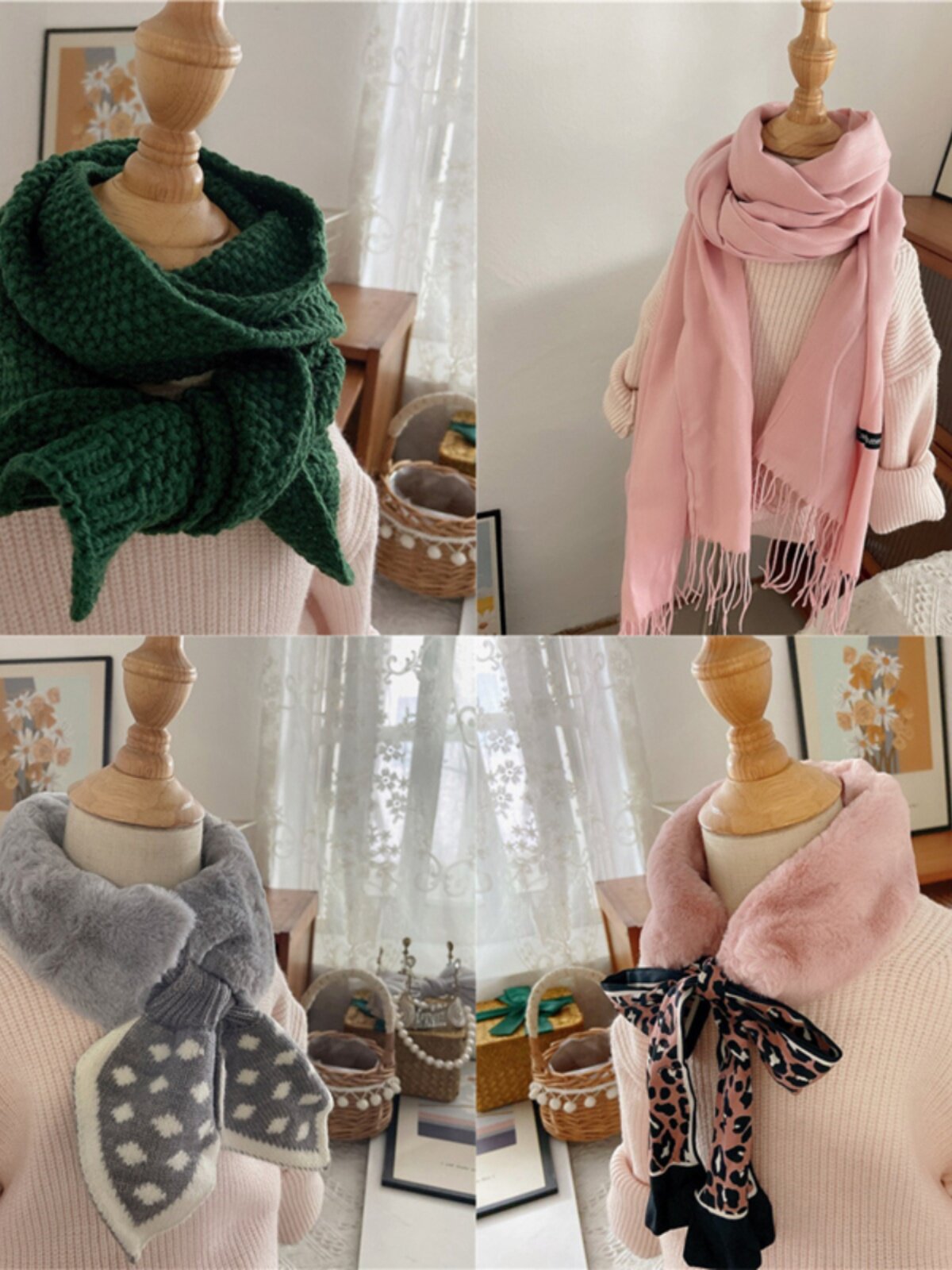 통관 정리 소녀와 소년 패션 한국 스카프 2024 가을 겨울  ??소녀를위한 새로운 스타일 외국 스타일 플러시 스카프