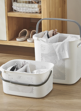 家用日式白色浴室脏衣篮小号窄缝长方形塑料洗衣篮子篓手提收纳筐