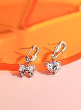 离谱百货耳钉女小熊蝴蝶结2022新款潮春夏可爱短款原创小众设计酷