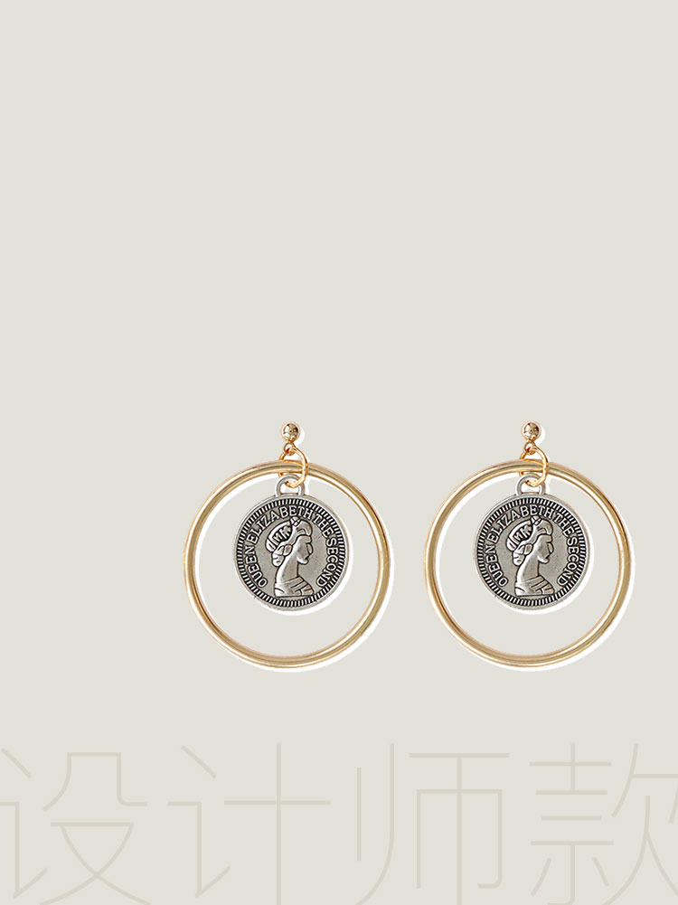 离谱百货2024新款复古硬币耳环女设计感小众高级感金银法式浪漫