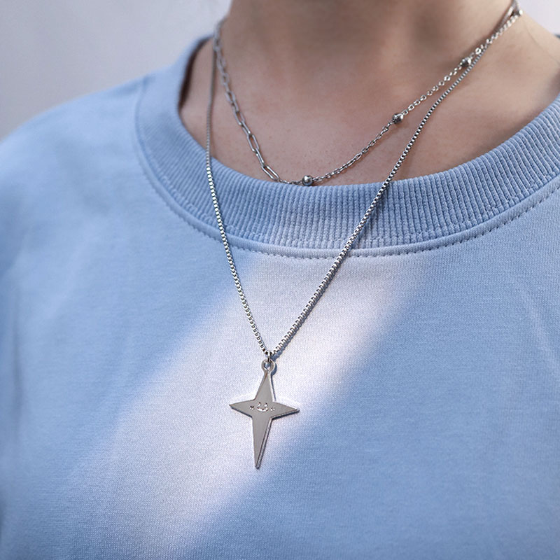 离谱幸运星项链2025年新款女无性别穿搭甜酷Y2K插画风设计银金属